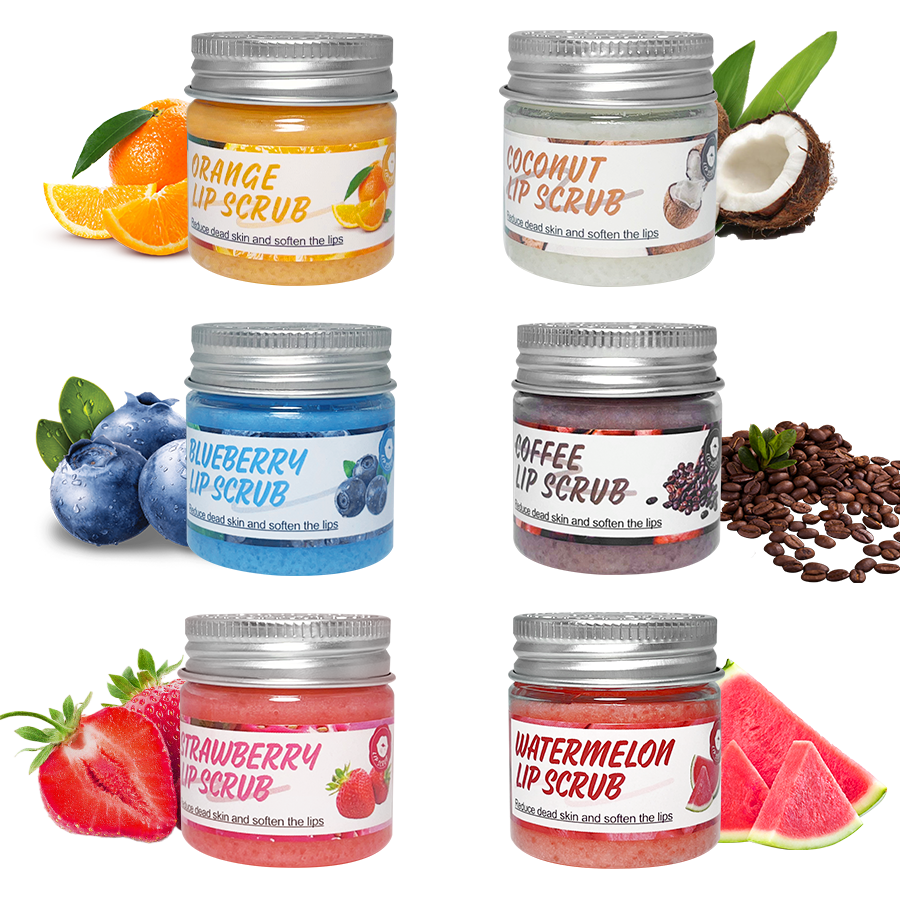 Wholesale 6 Flavors Organic Fruit Lip Care Scrub Custom Logo Vegan 3 in 1 Lip Scrub and Lip Balm