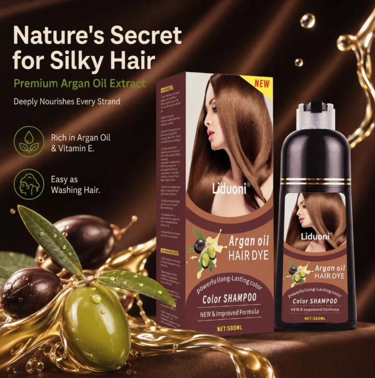 Fast Dye Argan Oil Hair Color Shampoo, Gentle Scalp-Friendly Herbal Shampoo for Men Women