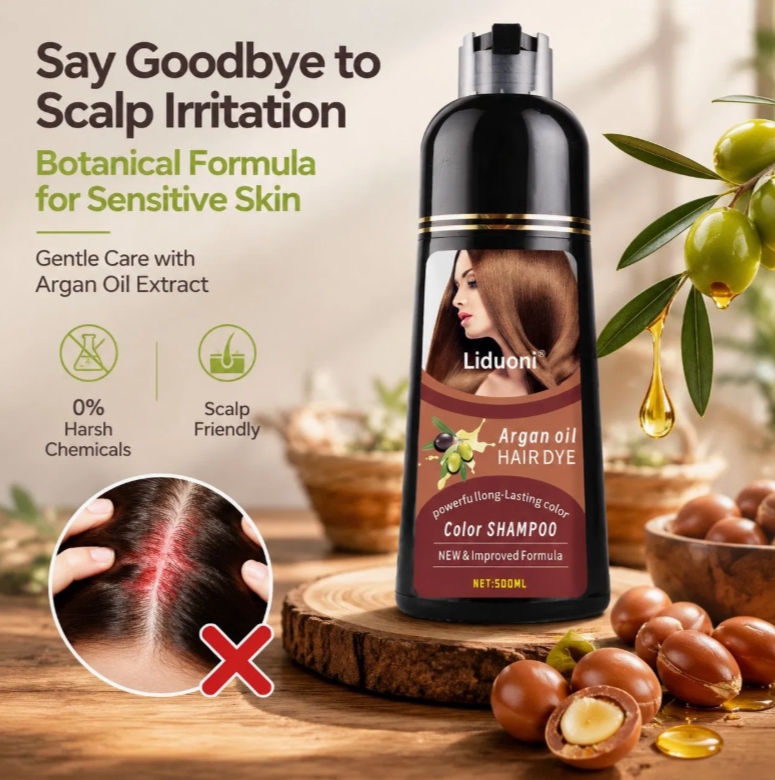 Fast Dye Argan Oil Hair Color Shampoo, Gentle Scalp-Friendly Herbal Shampoo for Men Women quality 1