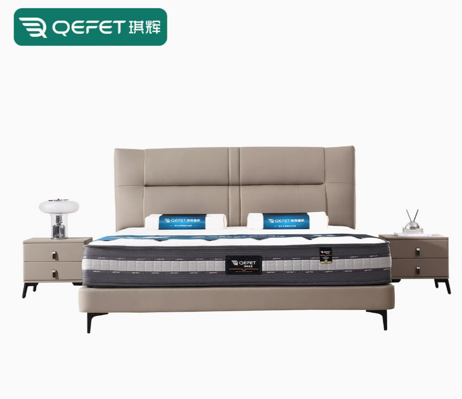 Elegant Modern Upholstered Bed in Premium Leather and Fabric