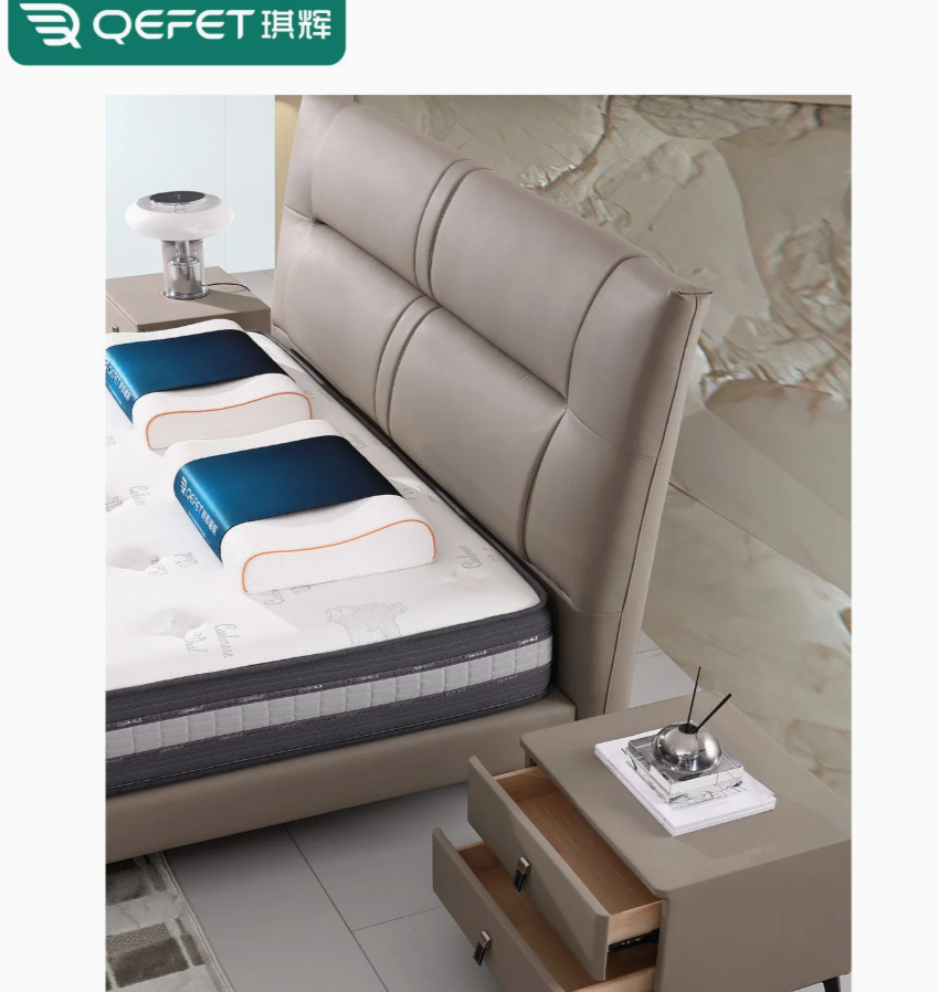 Elegant Modern Upholstered Bed in Premium Leather and Fabric thumbnail 2