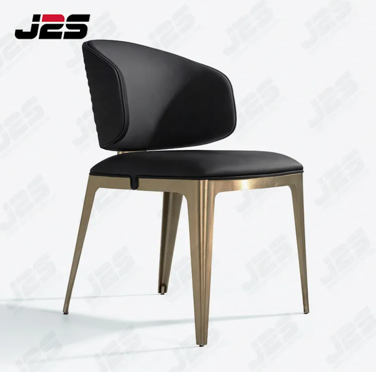 J2s Modern Luxury Commercial Restaurant Furniture Black Leather Restaurant Chair with Brushed Gold Stainless Steel Legs thumbnail 2