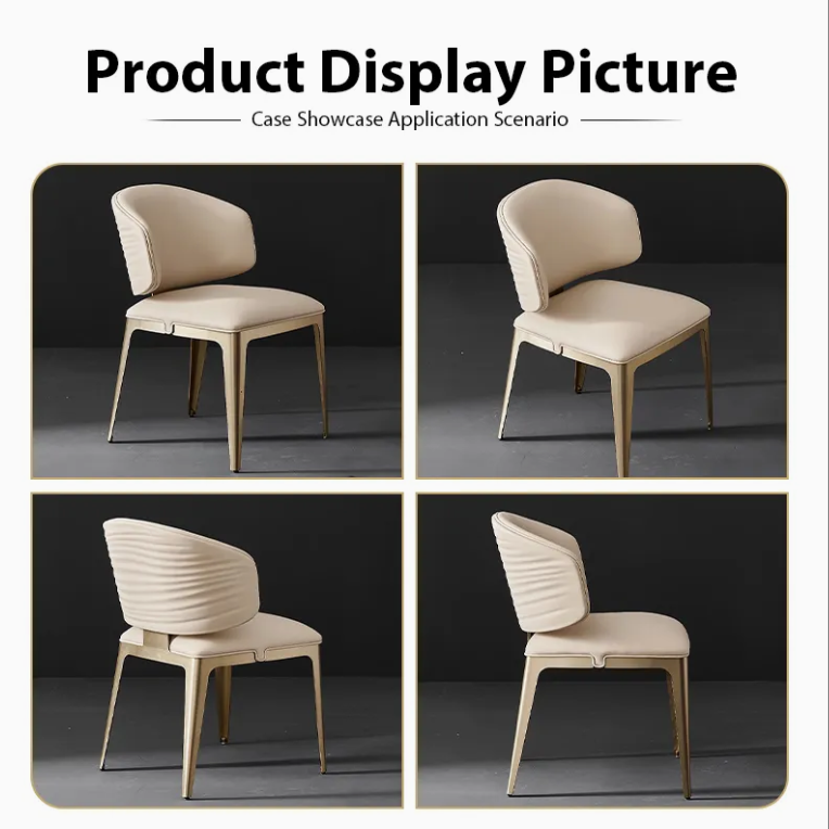 J2s Modern Luxury Commercial Restaurant Furniture Black Leather Restaurant Chair with Brushed Gold Stainless Steel Legs thumbnail 3