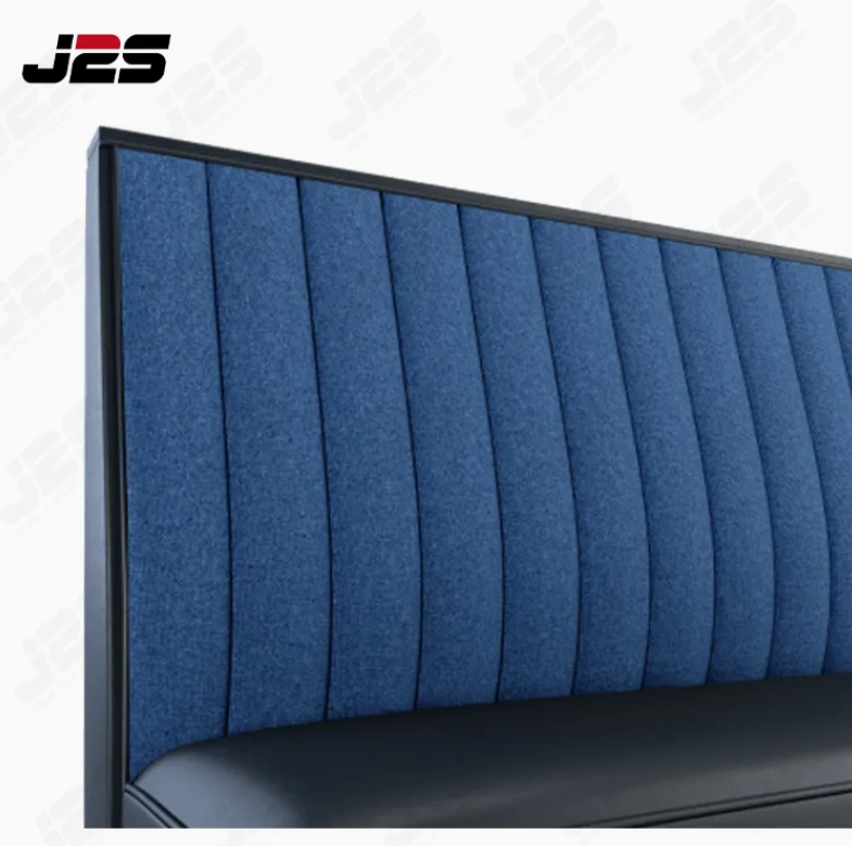 J2s Classic Commercial Restaurant Booth Seating Navy Blue Leather High Back Banquette with Solid Wood Top Cap