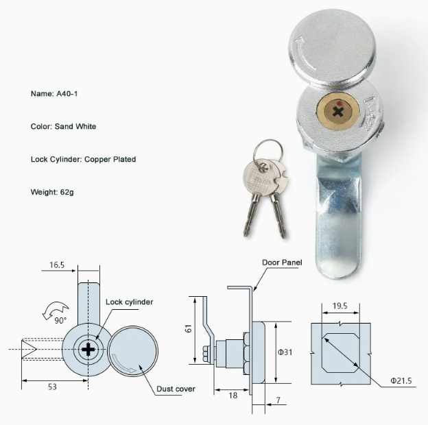 Bright Chrome Brass Cylinder Cross Key Lock with Rain Cover for Outdoor Use thumbnail 2