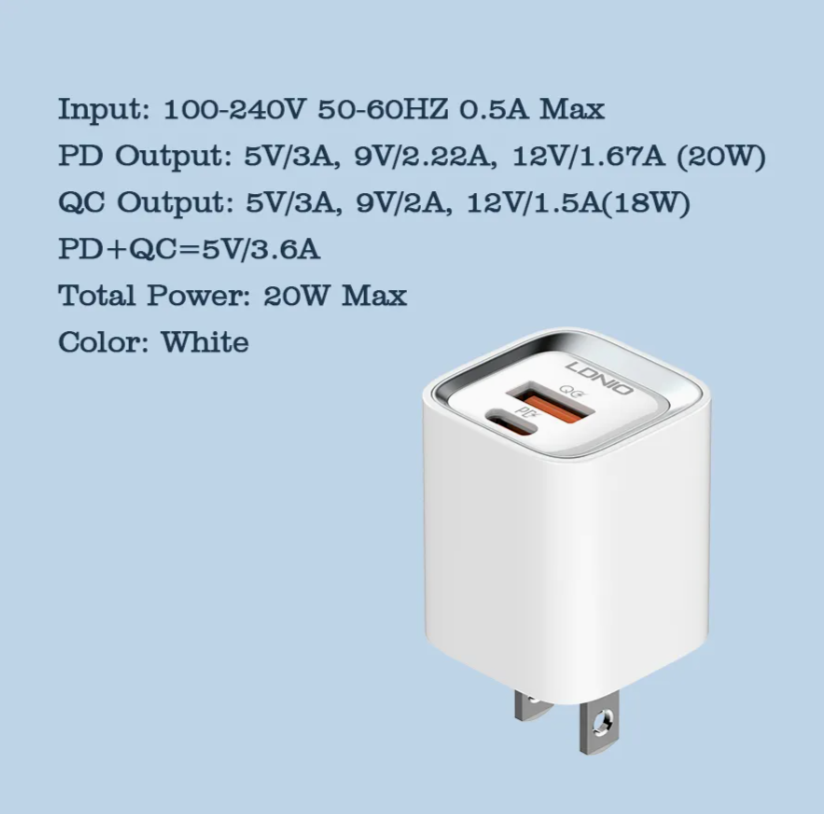 Ldnio A2318c 20W Fast Charging USB-C Dual Port Power Phone Charger thumbnail 4