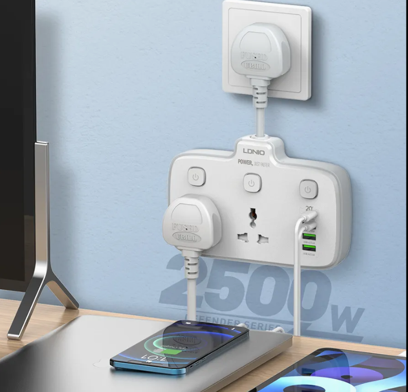 Ldnio Sc2413 Dual Outlet Extension Socket with QC3.0 Fast Charging Technology thumbnail 2