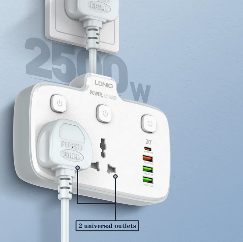 Ldnio Sc2413 Dual Outlet Extension Socket with QC3.0 Fast Charging Technology