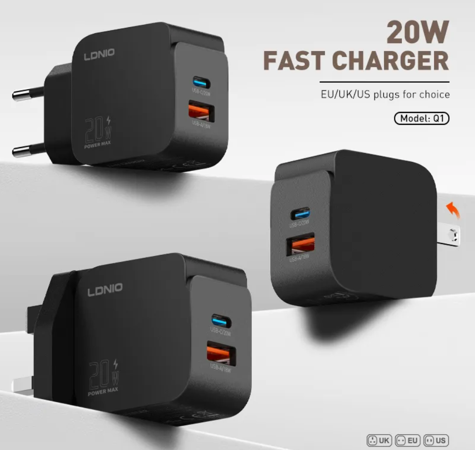 Premium Quality Ldnio Q1 20W USB Fast Charger for Samsung Pixel LG iPhone Android Mobile Phone Charger Power Supply Cell Phone Accessories thumbnail 2