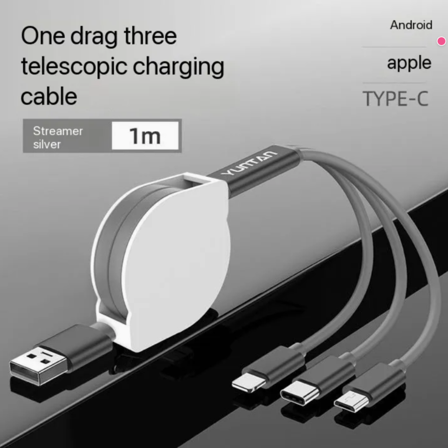 One-to-Three Data Cable Multi-Function Retractable Three-in-One 2A Fast Charging Portable Charging Cable Wholesale Gift Logo Customization