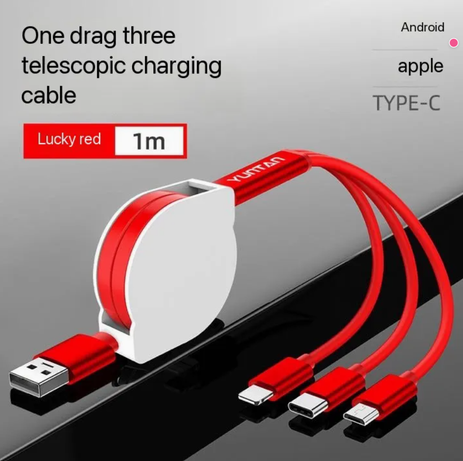One-to-Three Data Cable Multi-Function Retractable Three-in-One 2A Fast Charging Portable Charging Cable Wholesale Gift Logo Customization thumbnail 3
