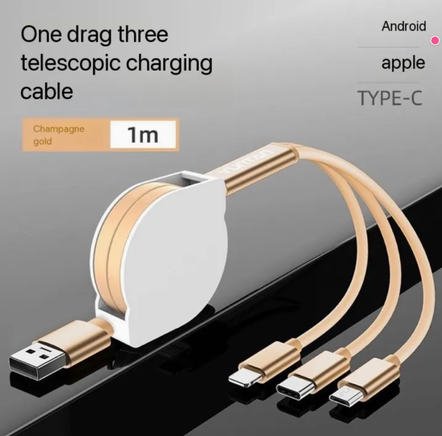 One-to-Three Data Cable Multi-Function Retractable Three-in-One 2A Fast Charging Portable Charging Cable Wholesale Gift Logo Customization thumbnail 2