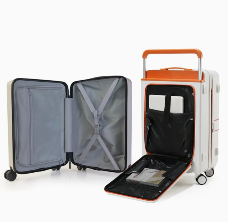 20/24 Inch Back Open Travel Suitcase Wide Trolley ABS PC Carry-Ons Spinner Wheels Luggage with USB Charge thumbnail 2