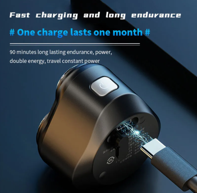 [Zsm] Travel-Friendly 3-Head Waterproof Shaver Black Long Battery Life Men's Grooming Shaver thumbnail 2