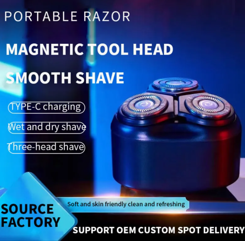 [Zsm] Travel-Friendly 3-Head Waterproof Shaver Black Long Battery Life Men's Grooming Shaver