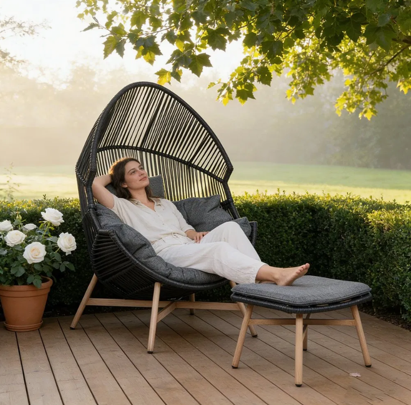 Modern Luxury Portable Sofa with Ottoman Outdoor Patio Egg Lounge Rattan Chair thumbnail 3