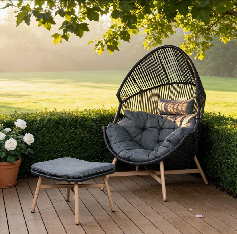 Modern Luxury Portable Sofa with Ottoman Outdoor Patio Egg Lounge Rattan Chair thumbnail 2