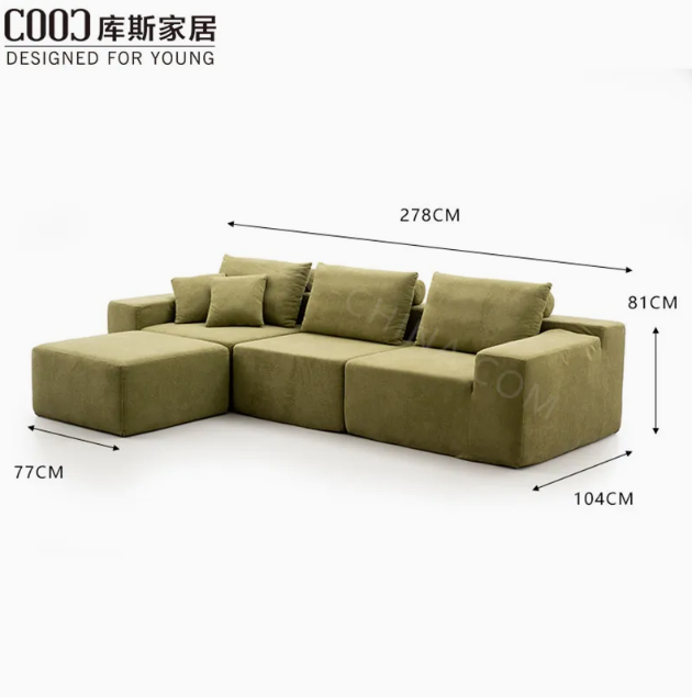 Olive Green Modern L-Shaped Fabric Sectional Living Room Home Furniture Boneless Vacuum Compressed Sofa Couch Set thumbnail 2