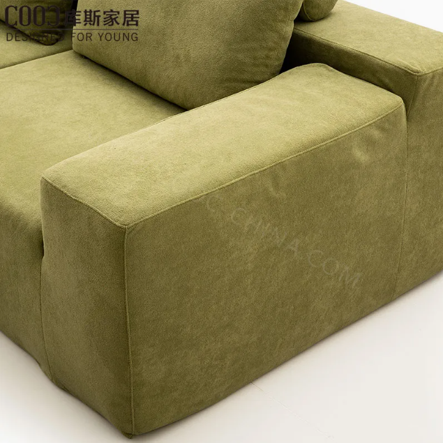Olive Green Modern L-Shaped Fabric Sectional Living Room Home Furniture Boneless Vacuum Compressed Sofa Couch Set thumbnail 3