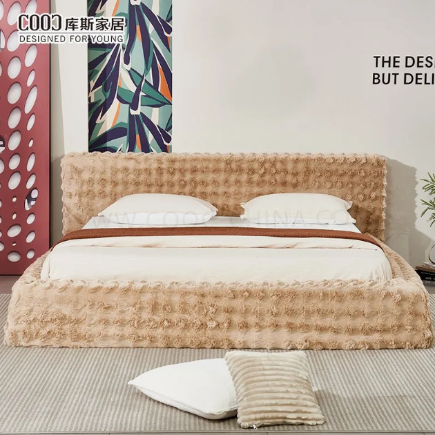 High End Luxury Long Pile Fabric Vacuum Pack Foam Furniture Queen King Size Double Frameless Bed Frame Compressed Bed